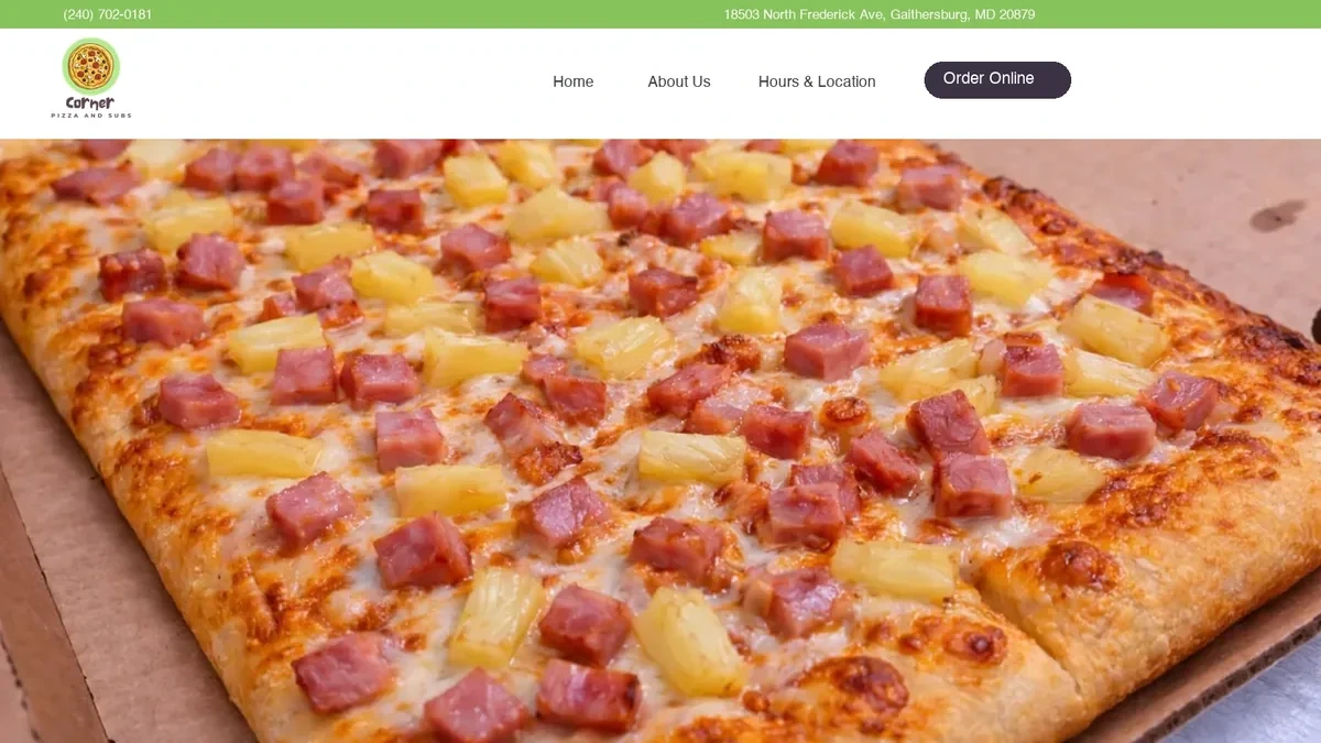 Corner Pizza and Subs home page, a live client website | TechQilo
